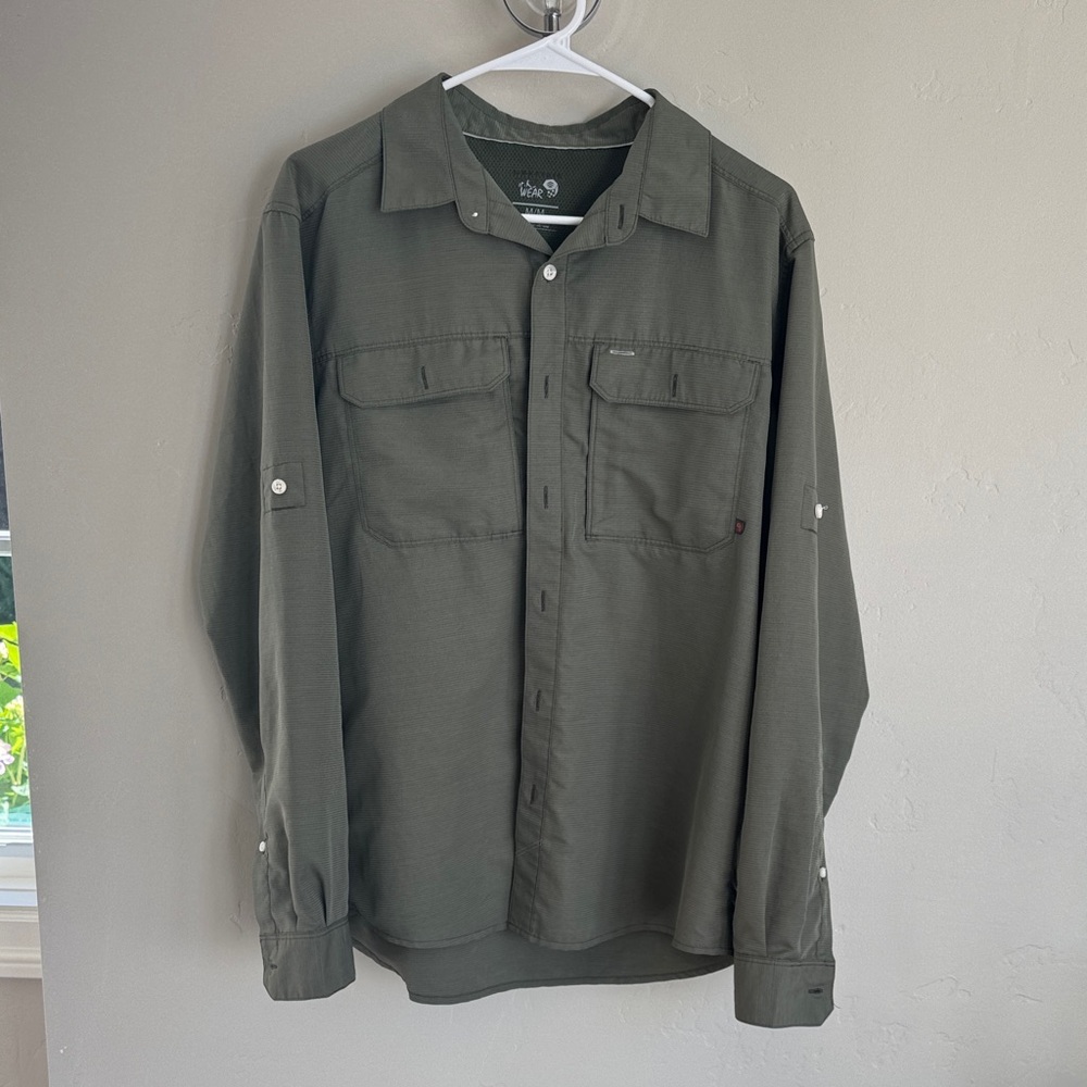 Mountain Hardwear Men's Olive Green Lightweight Shirt Jacket Travel Half Sleeve